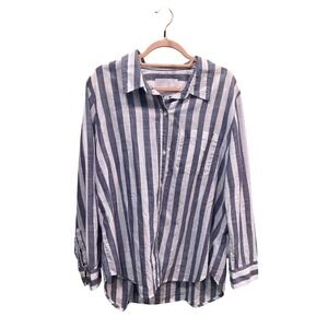 Coastal Chic Blue White Stripe Button Down Relaxed Top XL old money summer